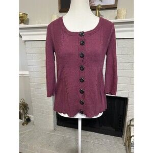 Y2k DKNY Purple Knit Babydoll Sweater Cardigan Medium Buttons Preppy Cottagecore